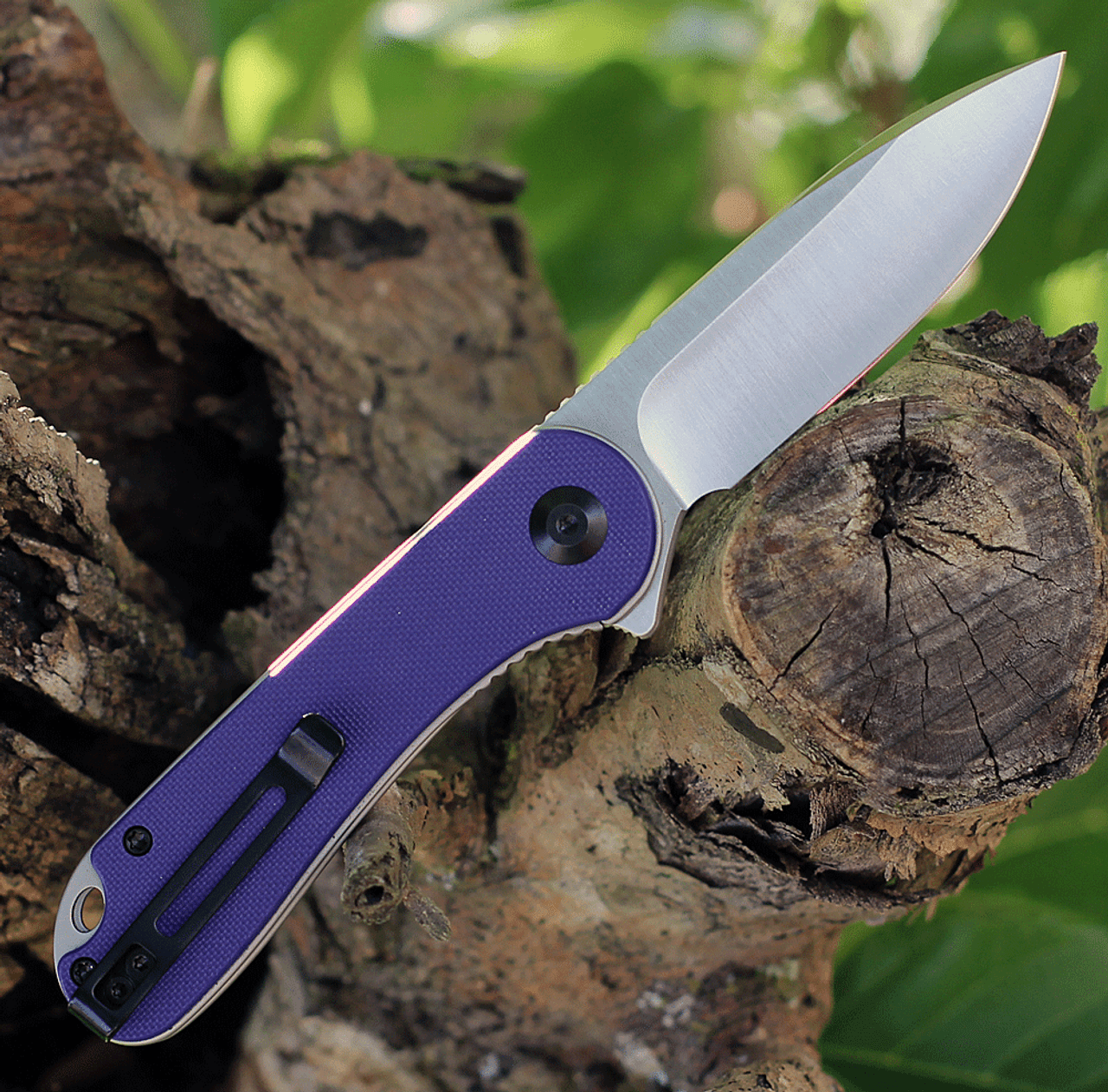 CIVIVI Elementum Folding Knife (C907V)- 2.96" Satin D2 Drop Point Blade, Purple G-10 Handles