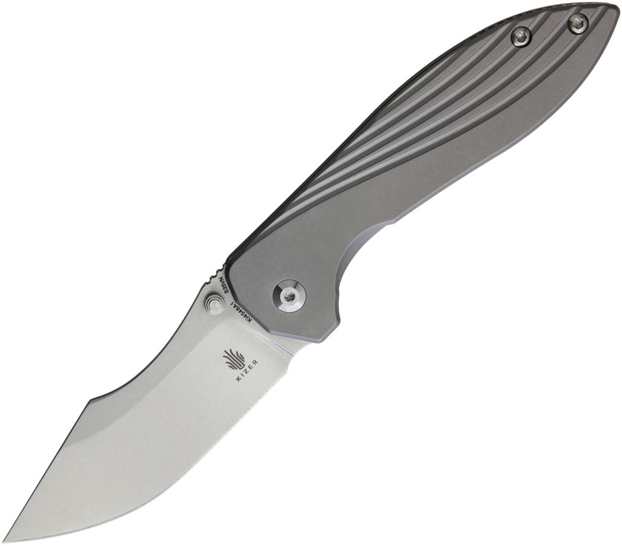 Kizer Pelican Mini (KI4548A1) 3.37" CPM-S35VN Stonewashed Clip Point Plain Blade, Gray Titanium Handle