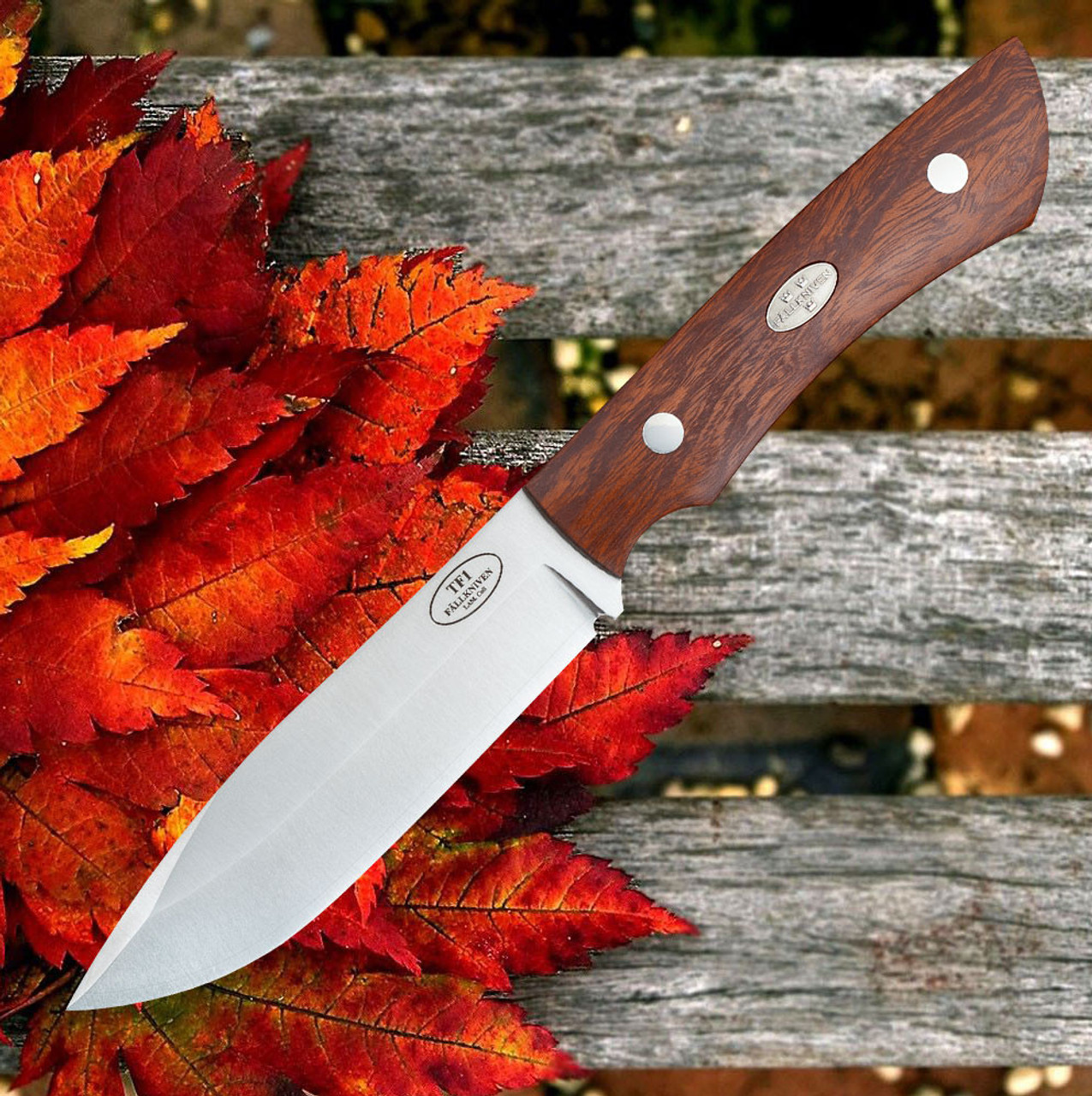 Fallkniven Taiga Forester 1 (FNTF1Z) 4.75" Laminate Cobalt Steel Satin Drop Point Plain Blade, Brown Ironwood Handle, Black Zytel Belt Sheath