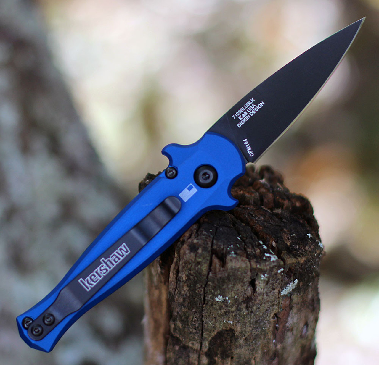 Kershaw 7125 Launch 12 Mini-Stiletto , 2.5 CPM154 Black Blade,  Blue Aluminum w/Carbon Fiber Insert Handle