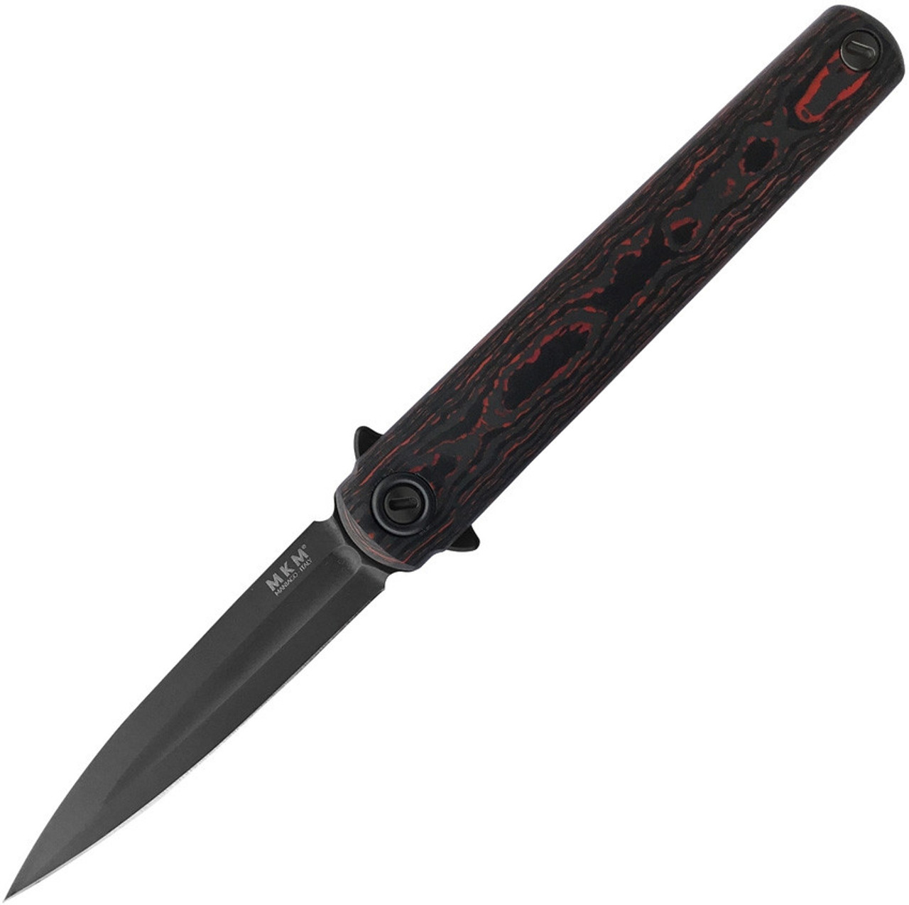 MKM - Maniago Knife Makers, Zieba Flame Flipper, FL02-FCLTD, 2.9" Black Dagger, Red Lava Carbon Fiber Handle