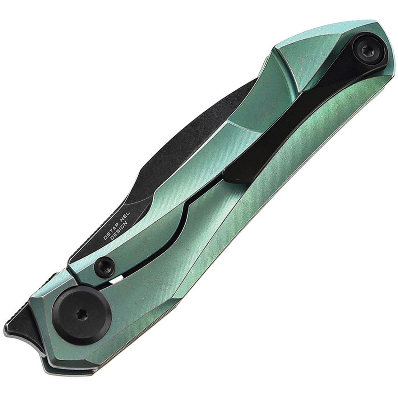 Bestech Knives Ivy Flipper, BT2004E, 3" S35VN Black Stonewashed Hawkbill Blade, Green Titanium Handles