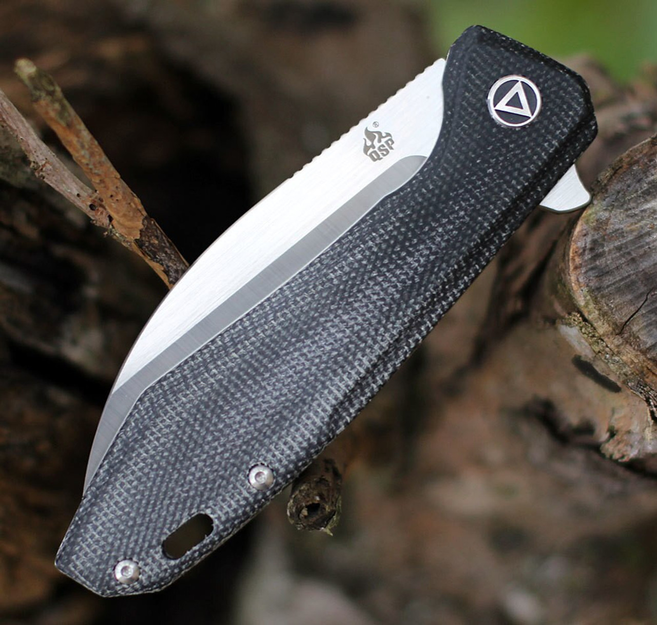 QSP Knife Pelican (QS118D2) 3.625" CPM-S35VN Satin WHarncliffe Plain Blade, Black Linen Micarta Handle