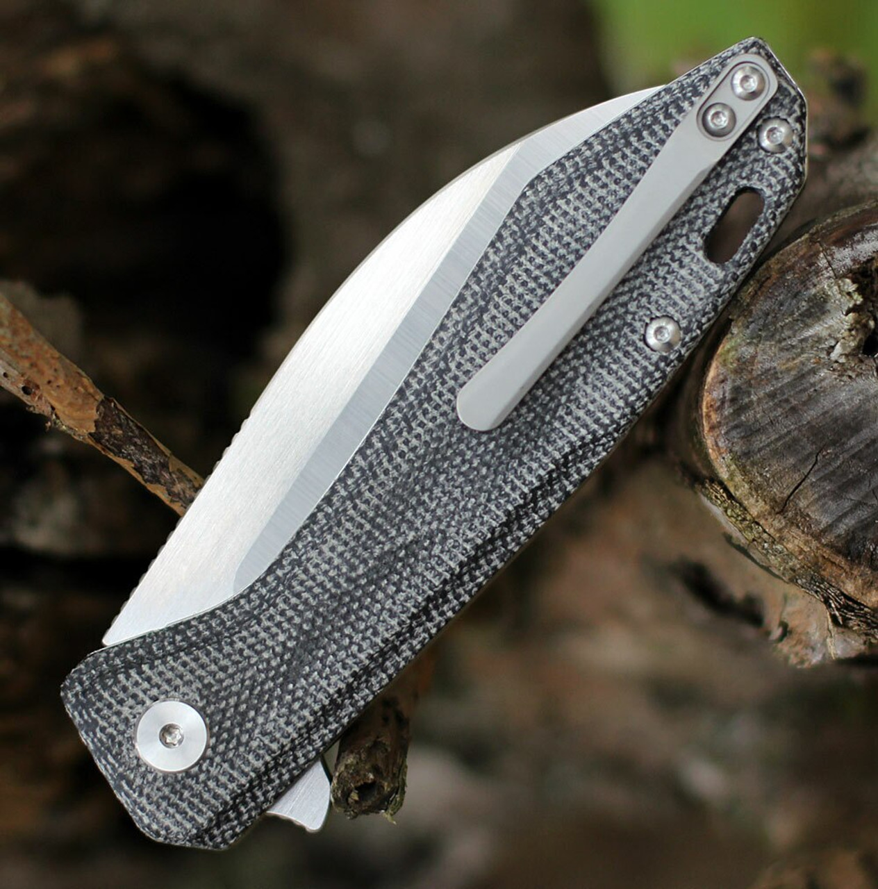 QSP Knife Pelican (QS118D2) 3.625" CPM-S35VN Satin WHarncliffe Plain Blade, Black Linen Micarta Handle