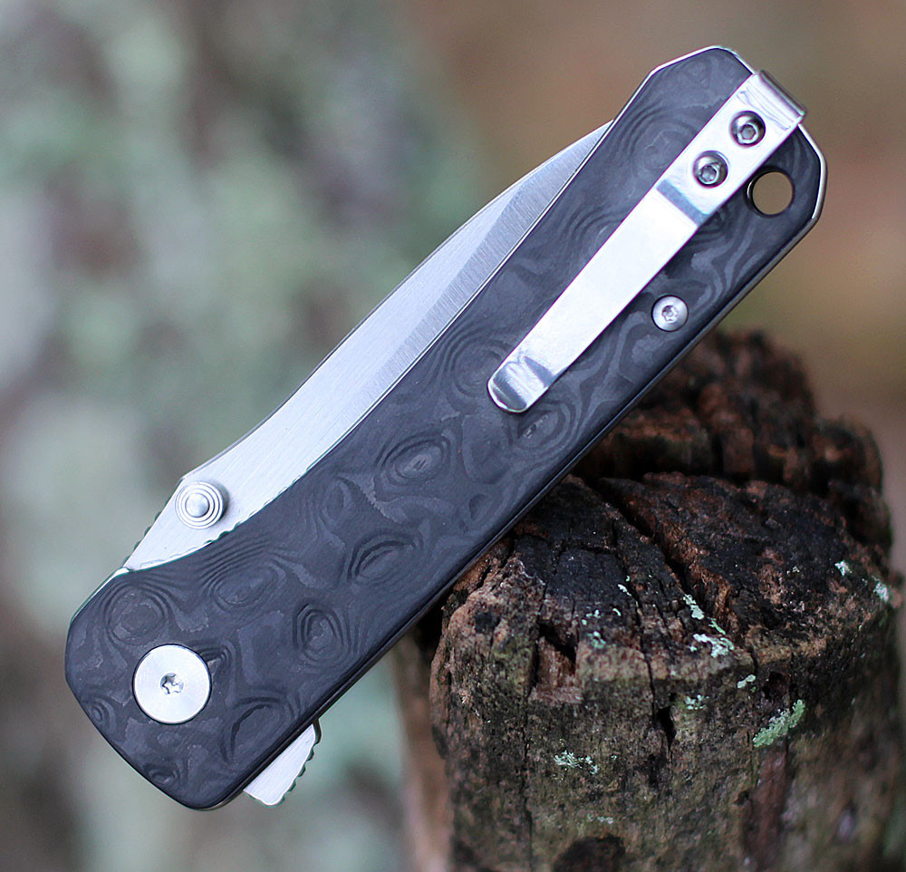 QSP Knife Hawk (QS131C) 3.25" CPM S35VN Satin Drop Point Plain Blade, Black Marble Carbon Fiber Handle