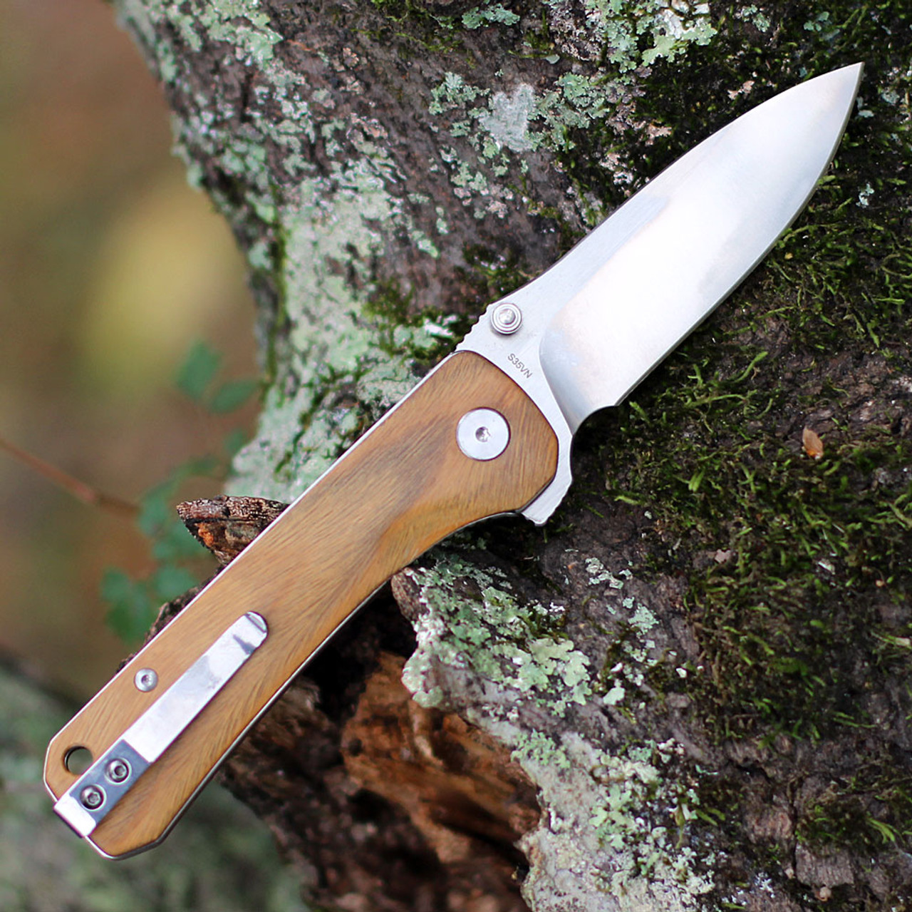 QSP Knife Hawk (QS131D) 3.25" CPM-S35VN Satin Drop Point Plain Blade, Verawood Handle