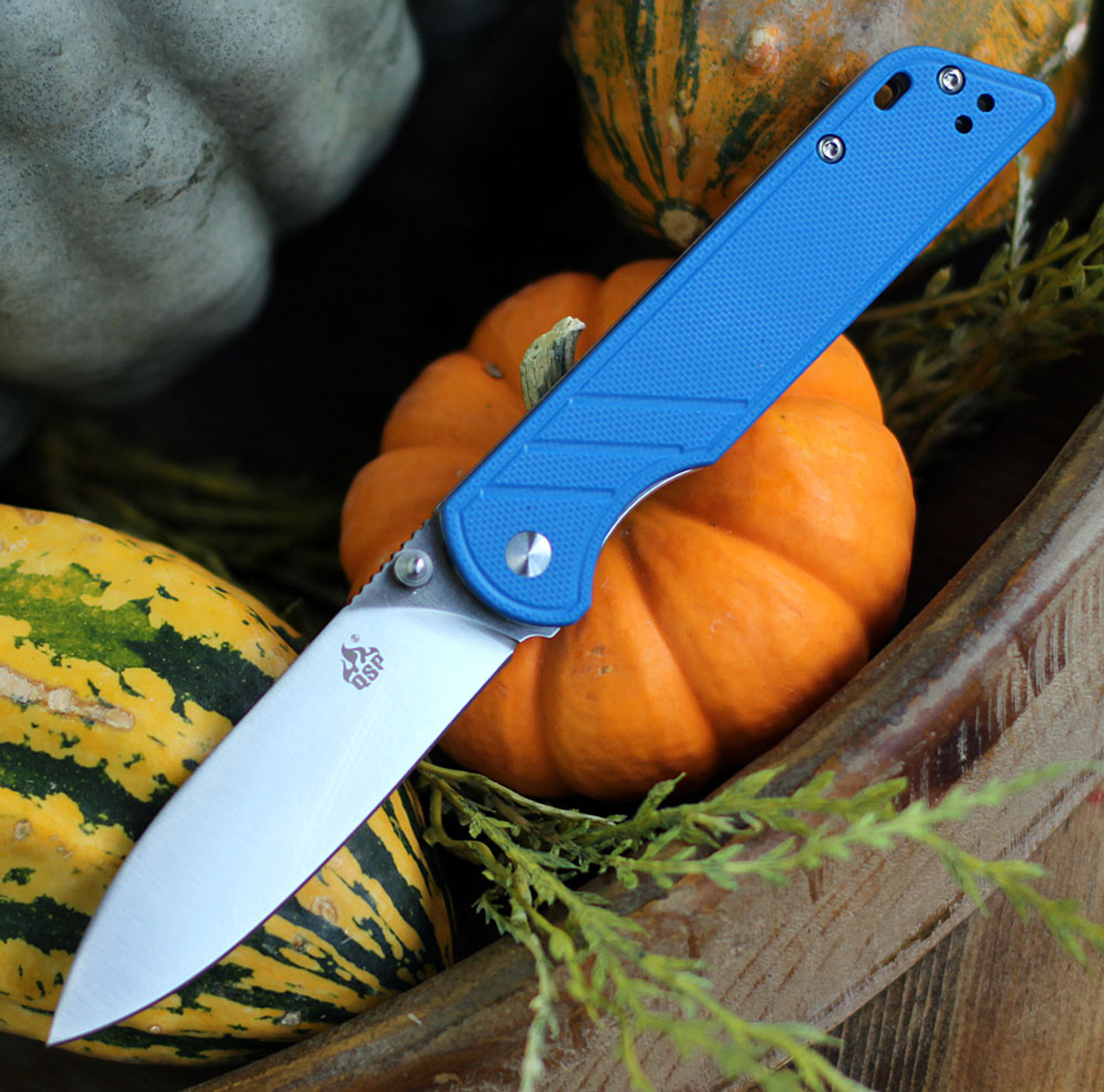 QSP Knife Parrot V2 (QS102D) 3.25" D2 Satin Drop Point Plain Blade, Blue G-10 Handle