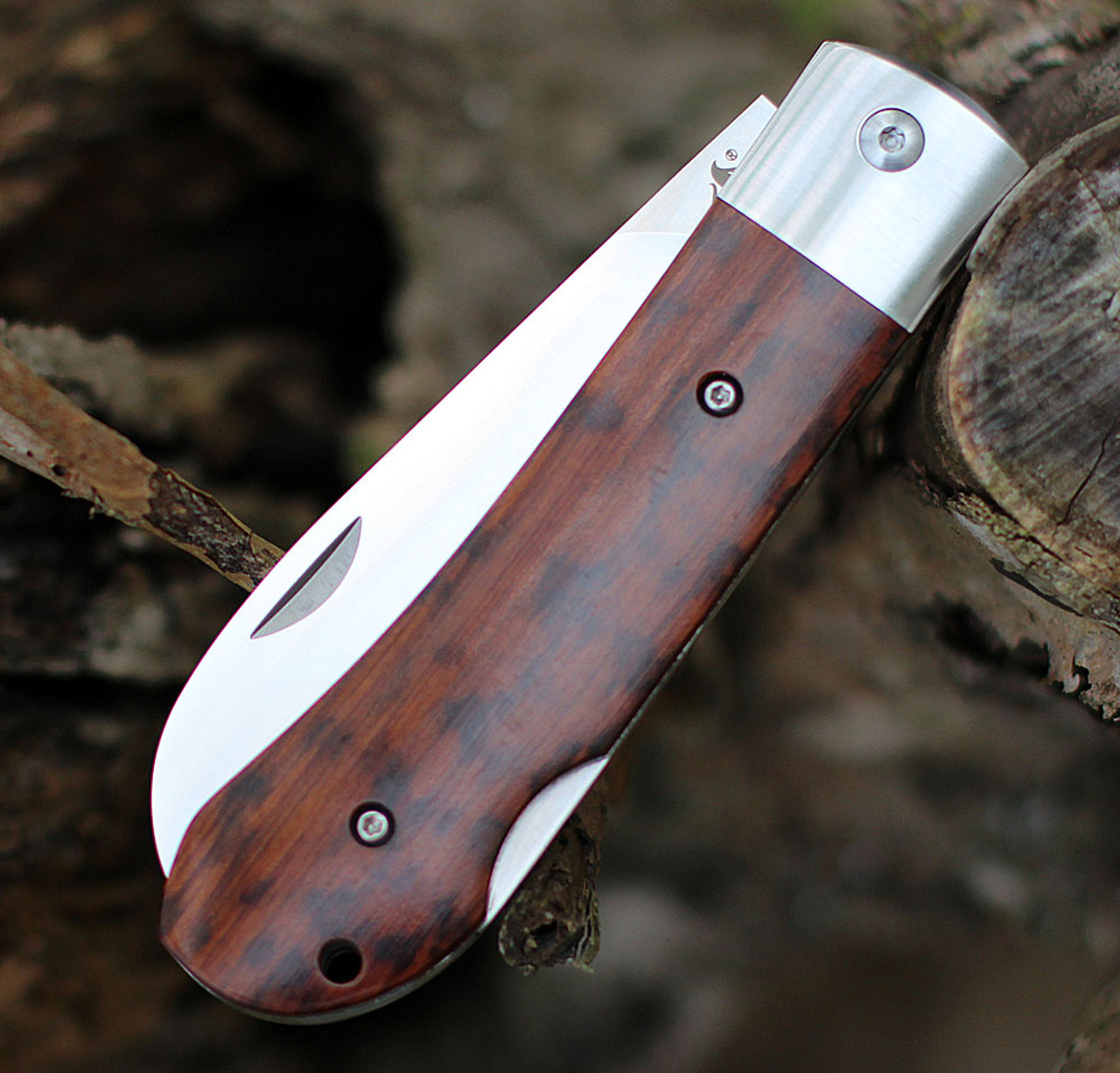 QSP Knife Worker (QS128C) 3.5" Bohler N690 Satin Sheepsfoot Plain Blade, Snakewood Handle