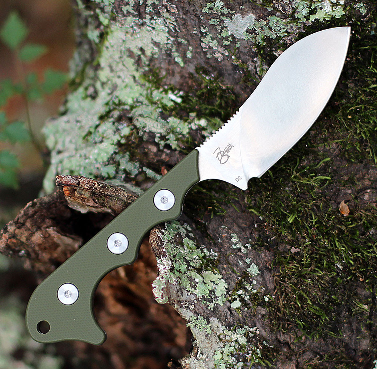 QSP Knife Neckmuk (QS125C) 2.875" D2 Satin Drop Point Plain Blade, Green Micarta Handle, Green Kydex Sheath