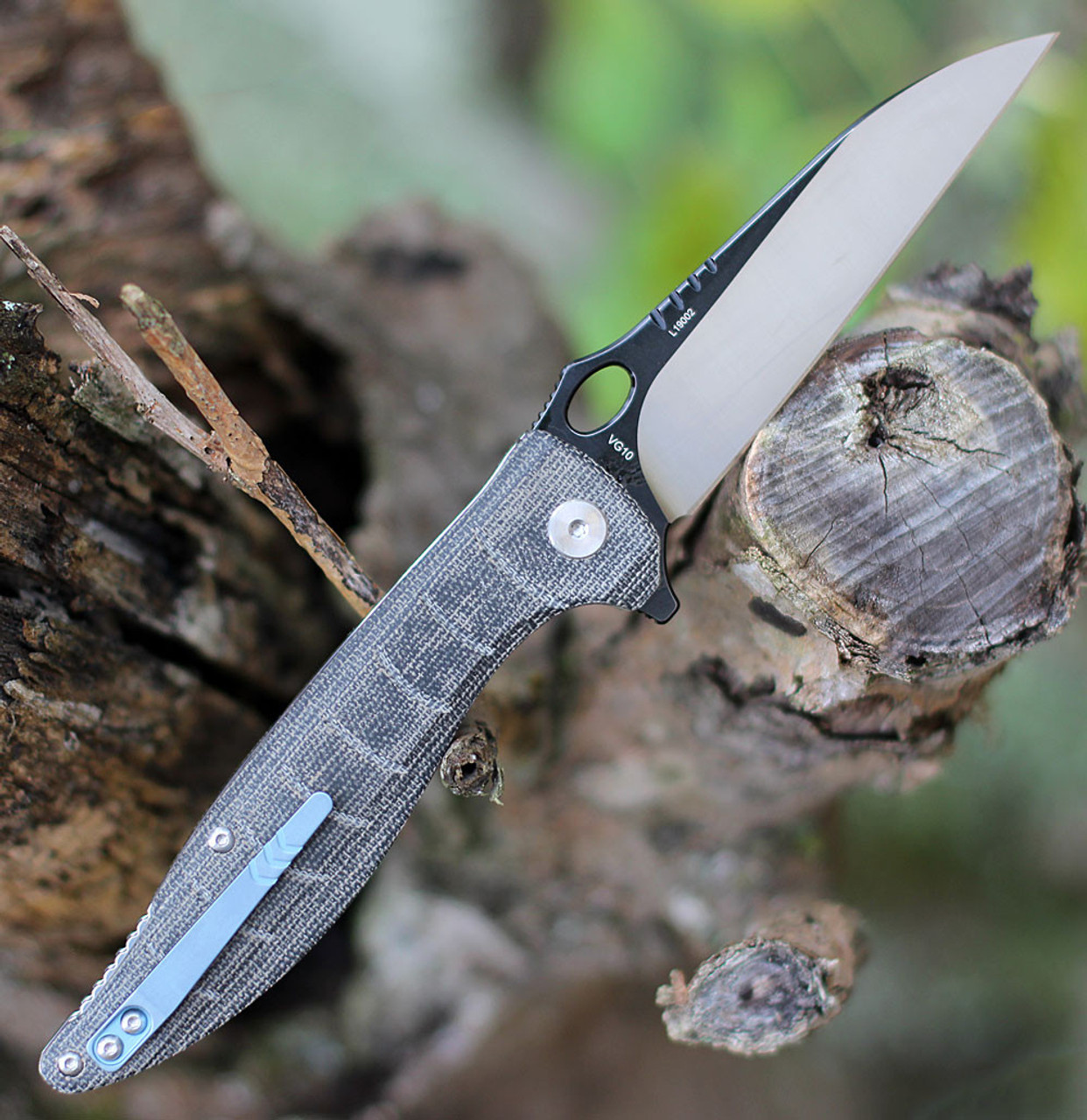 QSP Knife Locust Linerlock (QS117B) 3.875" 154CM Black & Satin Wharncliffe Plain Blade, Black Linen Micarta Handle