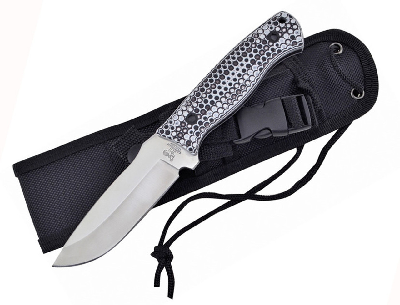 Hen & Rooster Tactical Fixed Blade, HR-006BLK, 3.75" Satin Stainless Steel, Black & White G-10 Handle w/Black Nylon Sheath