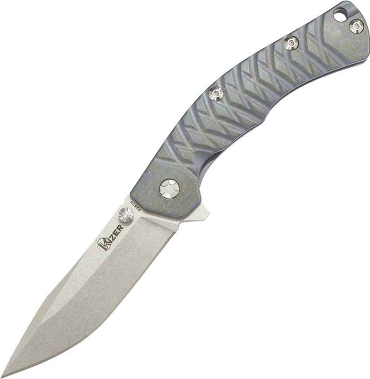 Kizer Cutlery Tomcat 2 (KI4443TI2) 3.5" CPM-S35VN Stonewashed Clip Point Plain Blade, Anodized Titanium Handle