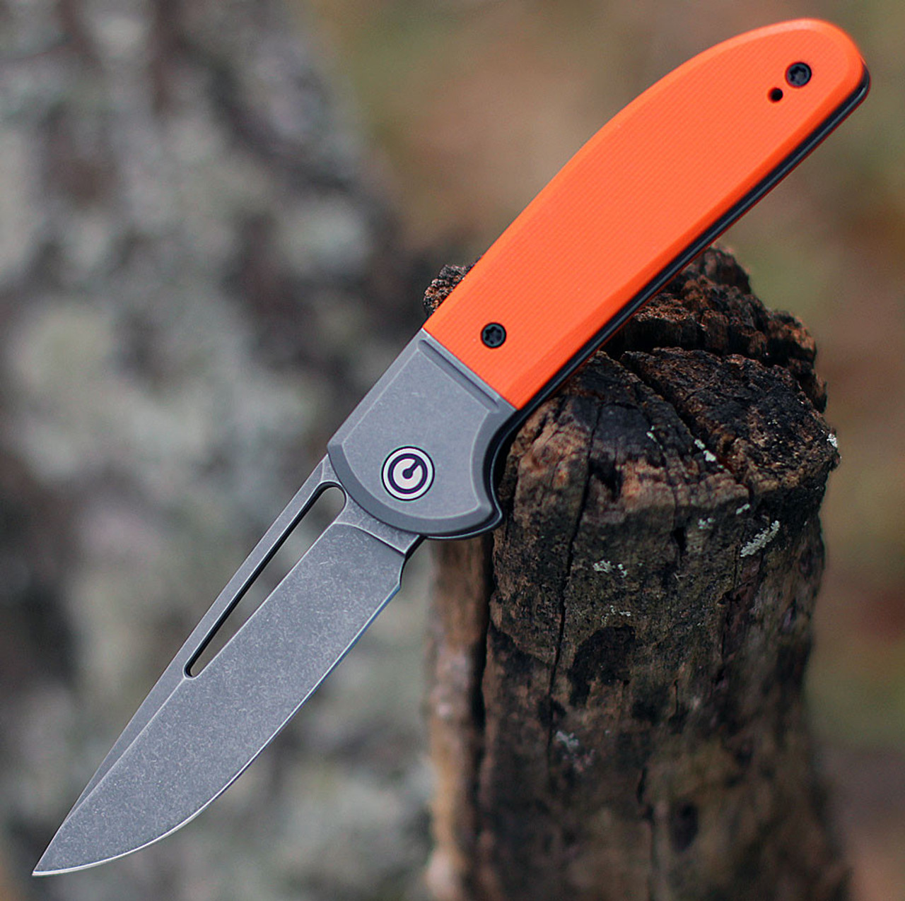 CIVIVI Trailblazer Folding Knife (C2018A)- 2.97" Stonewashed 14C28N Drop Point Blade, Orange G-10 Handle