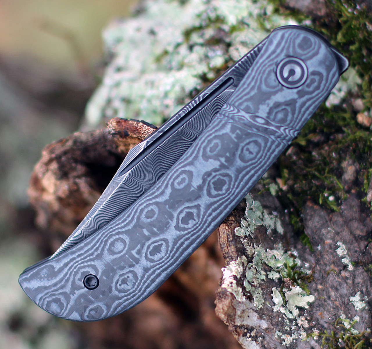 CIVIVI Appalachian Drifter Folding Knife (C2015DS-1)- 2.96" Damascus Clip Point Blade, Black G-10 and Rose Pattern Carbon Fiber Handle