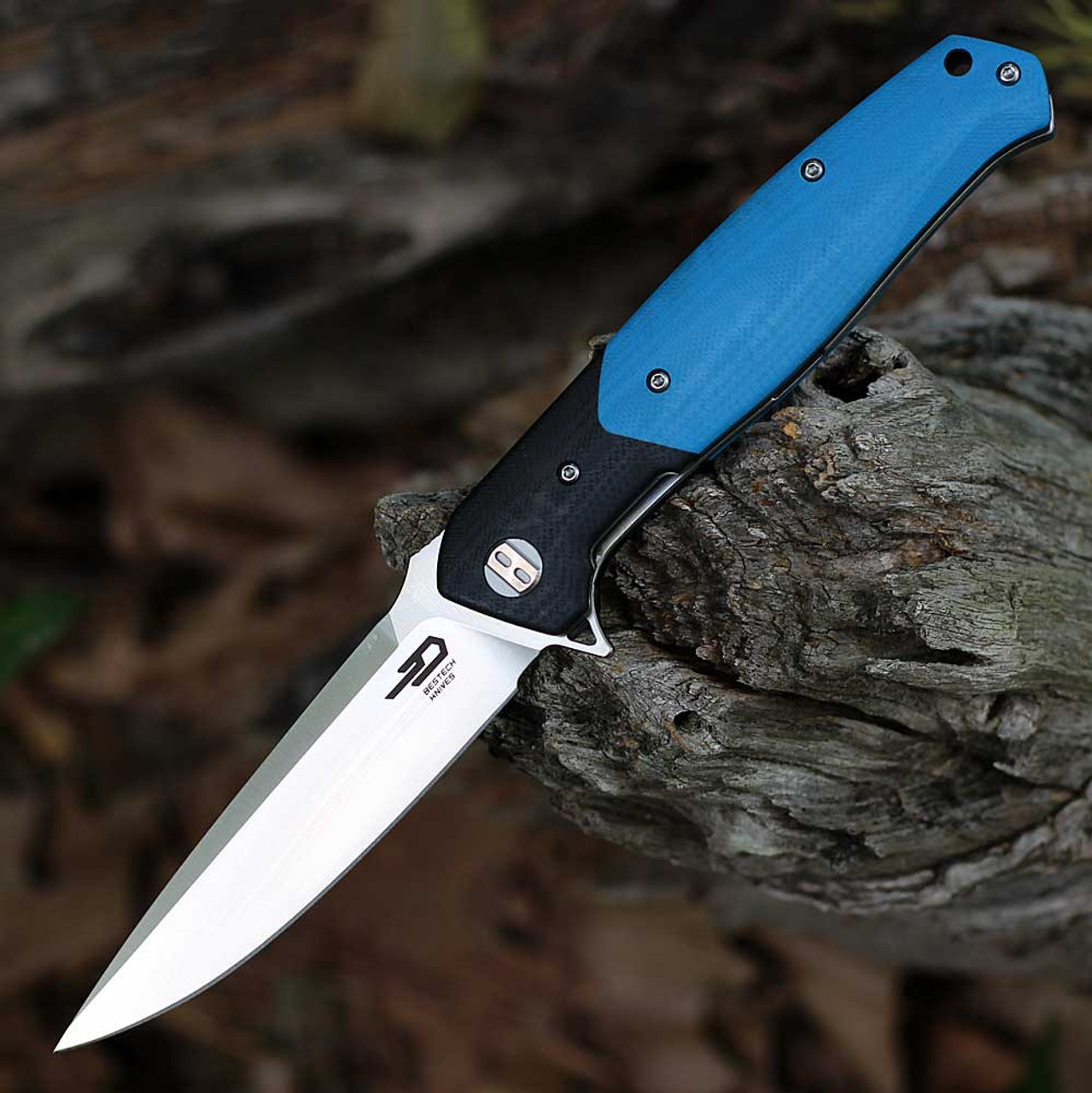 Bestech Knives G03D Swordfish, 4" D2 Plain Blade, Black & Blue G-10 Handle