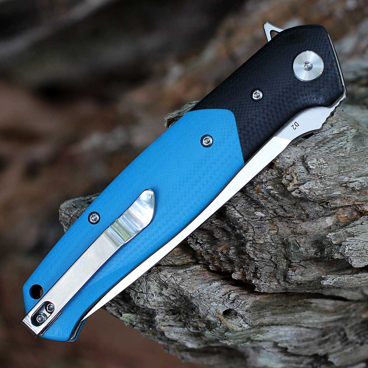 Bestech Knives G03D Swordfish, 4" D2 Plain Blade, Black & Blue G-10 Handle