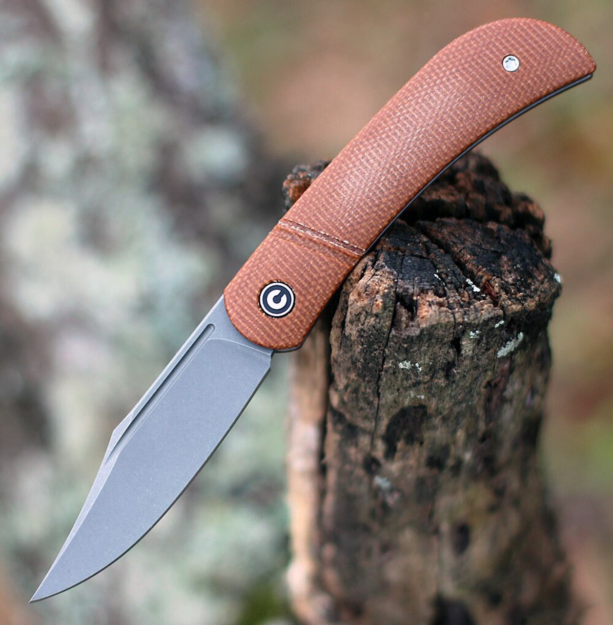 CIVIVI Appalachian Drifter Folding Knife (C2015A)- 2.96" Stonewash CPM-S35VN Clip Point Blade, Brown Micarta Handle