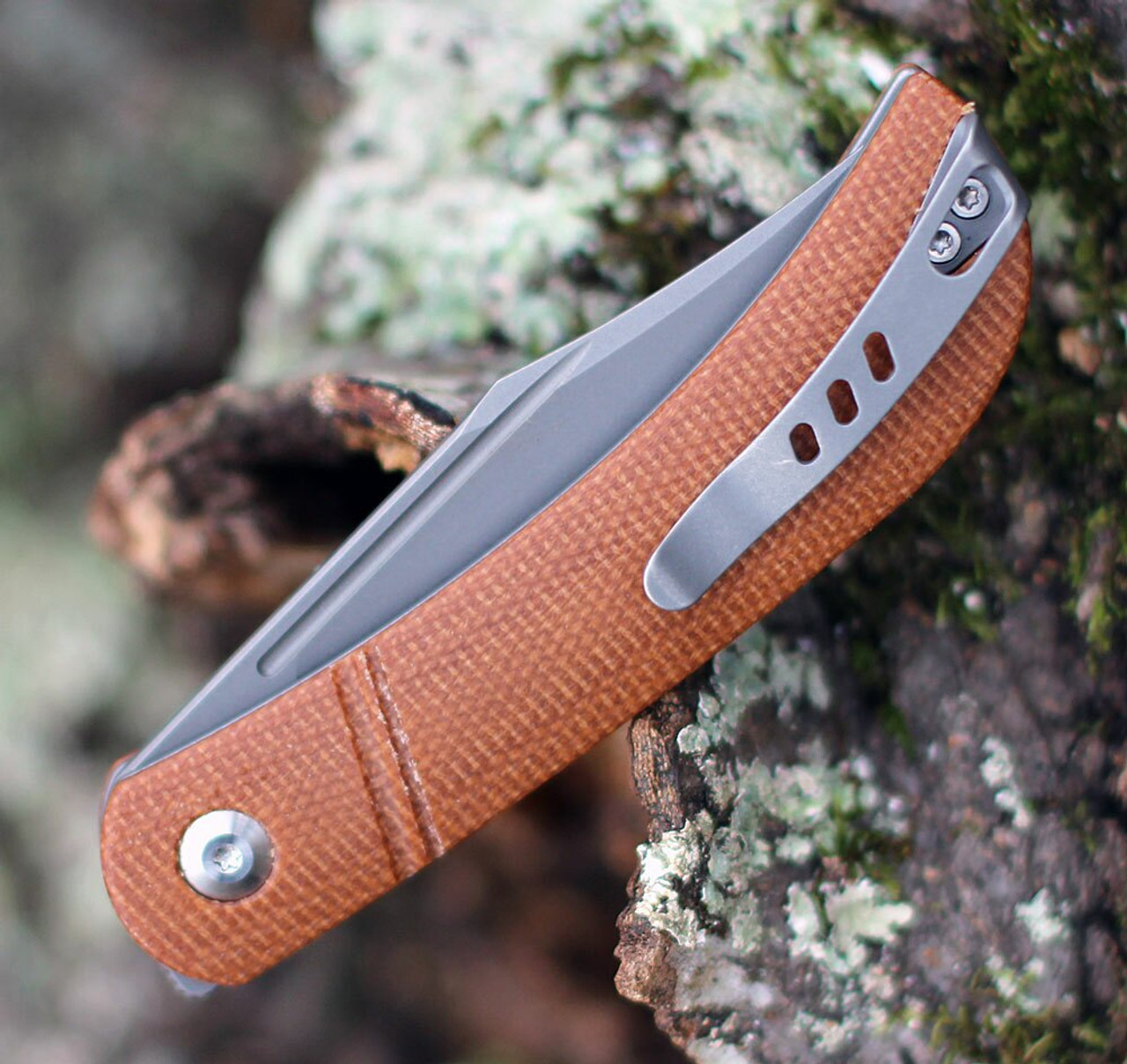 CIVIVI Appalachian Drifter Folding Knife (C2015A)- 2.96" Stonewash CPM-S35VN Clip Point Blade, Brown Micarta Handle