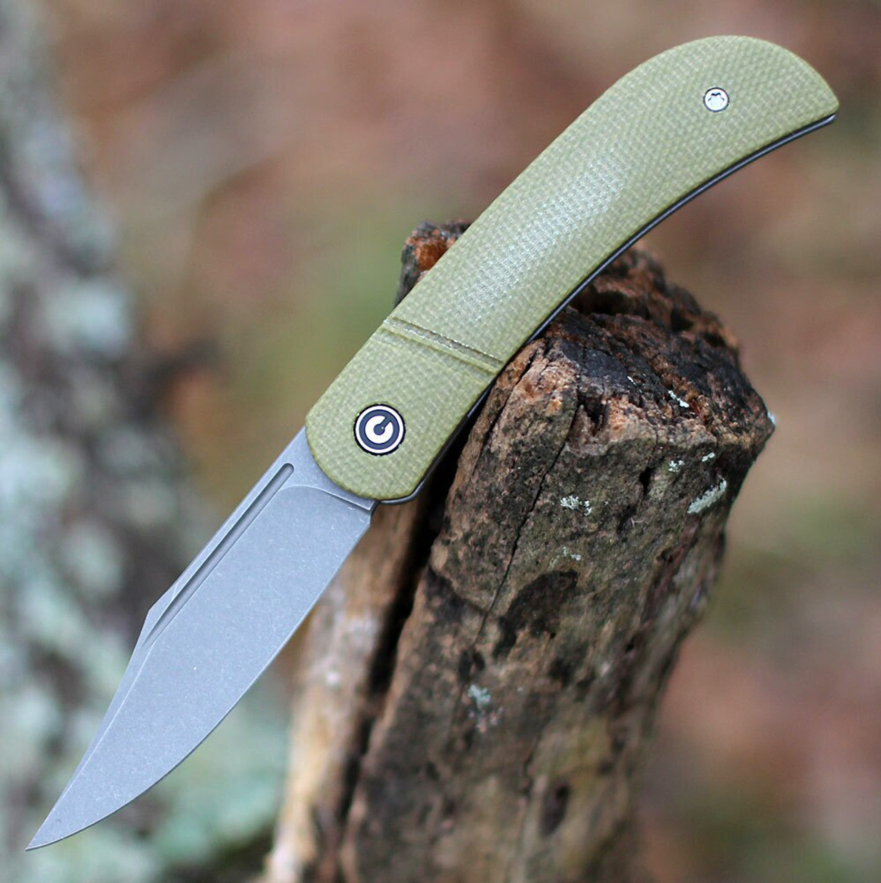 CIVIVI Appalachian Drifter Folding Knife (C2015B)-2.96" Stonewash CPM-S35VN Clip Point Blade, Olive Micarta Handle