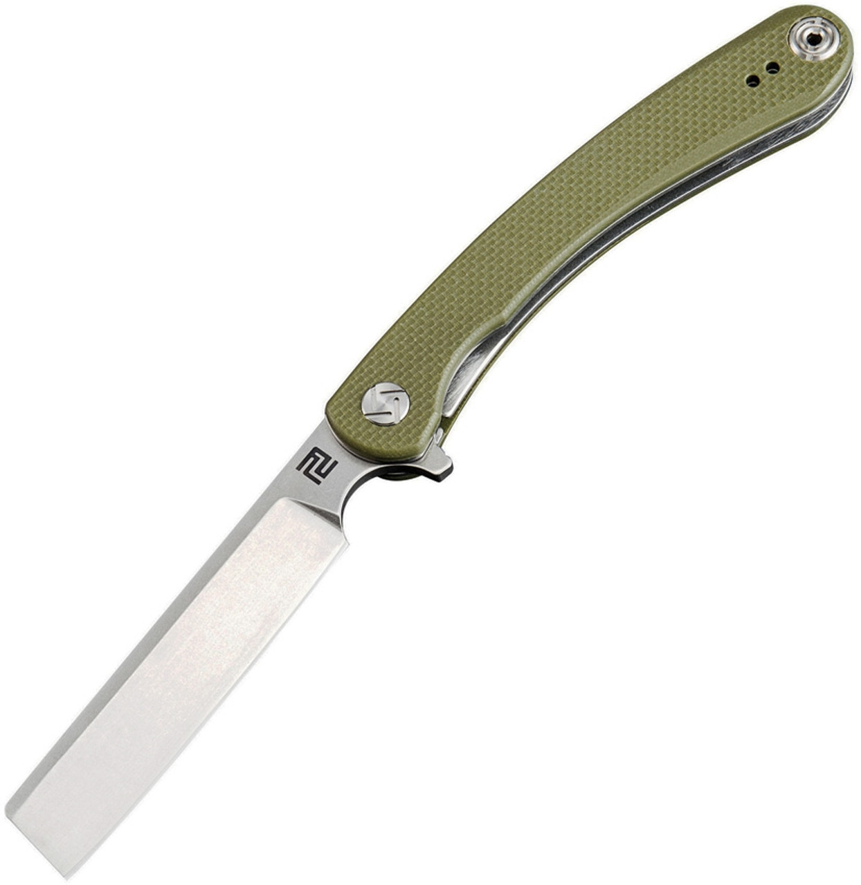 Artisan Orthodox ATZ1817PSGNF, 2.75" Stonewash D2 Steel Blade, Green G10 Handle