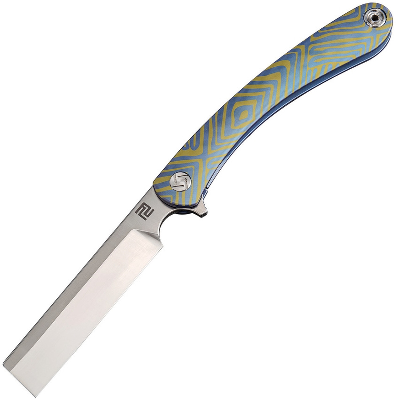 Artisan Orthodox ATZ1817GSBU03, 2.75" Satin S35VN Blade, Blue & Gold Titanium Swirl Pattern Handle