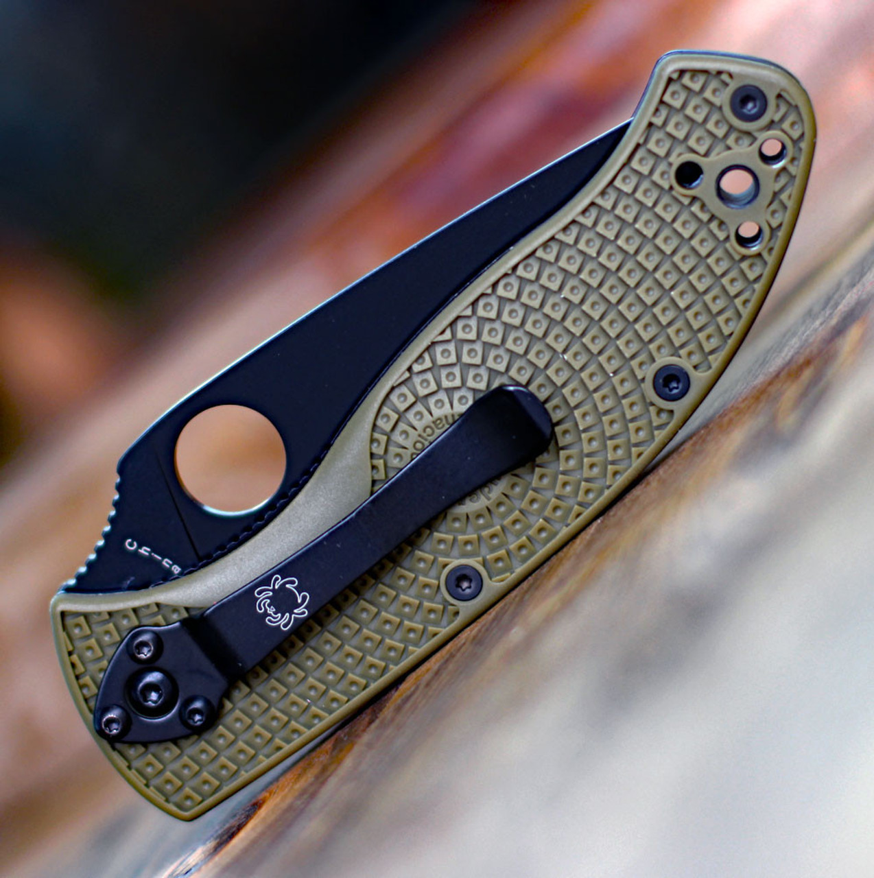 Spyderco Tenacious Lightweight C122PSODBK, 3.39" 8Cr13MoV Black  Partially Serrated Blade, OD Green FRN Handle