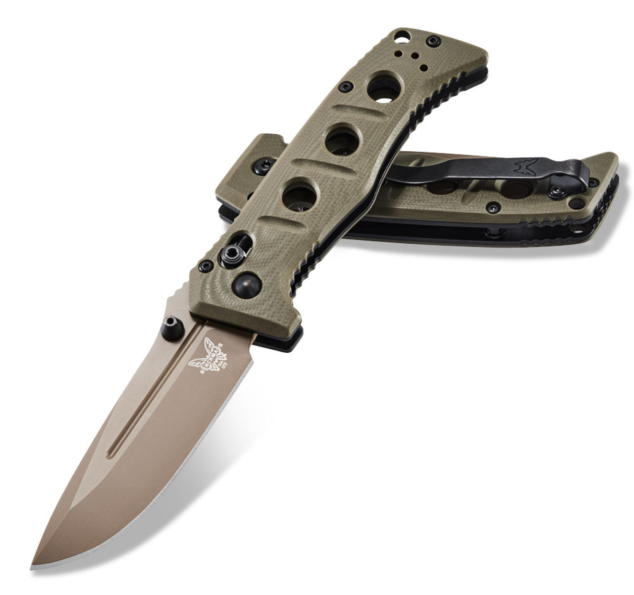 Benchmade 273FE-2 Mini Adamas, 3.25" Flat Dark Earth Cerakote CPM-CruWear Plain Blade, Olive Drab G10 Handle