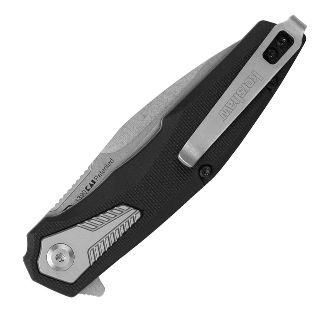 Kershaw Tremolo Assisted Opening Knife (1390)- 3.125" Stonewashed 4Cr14 Clip Point Blade, Black GFN Handle