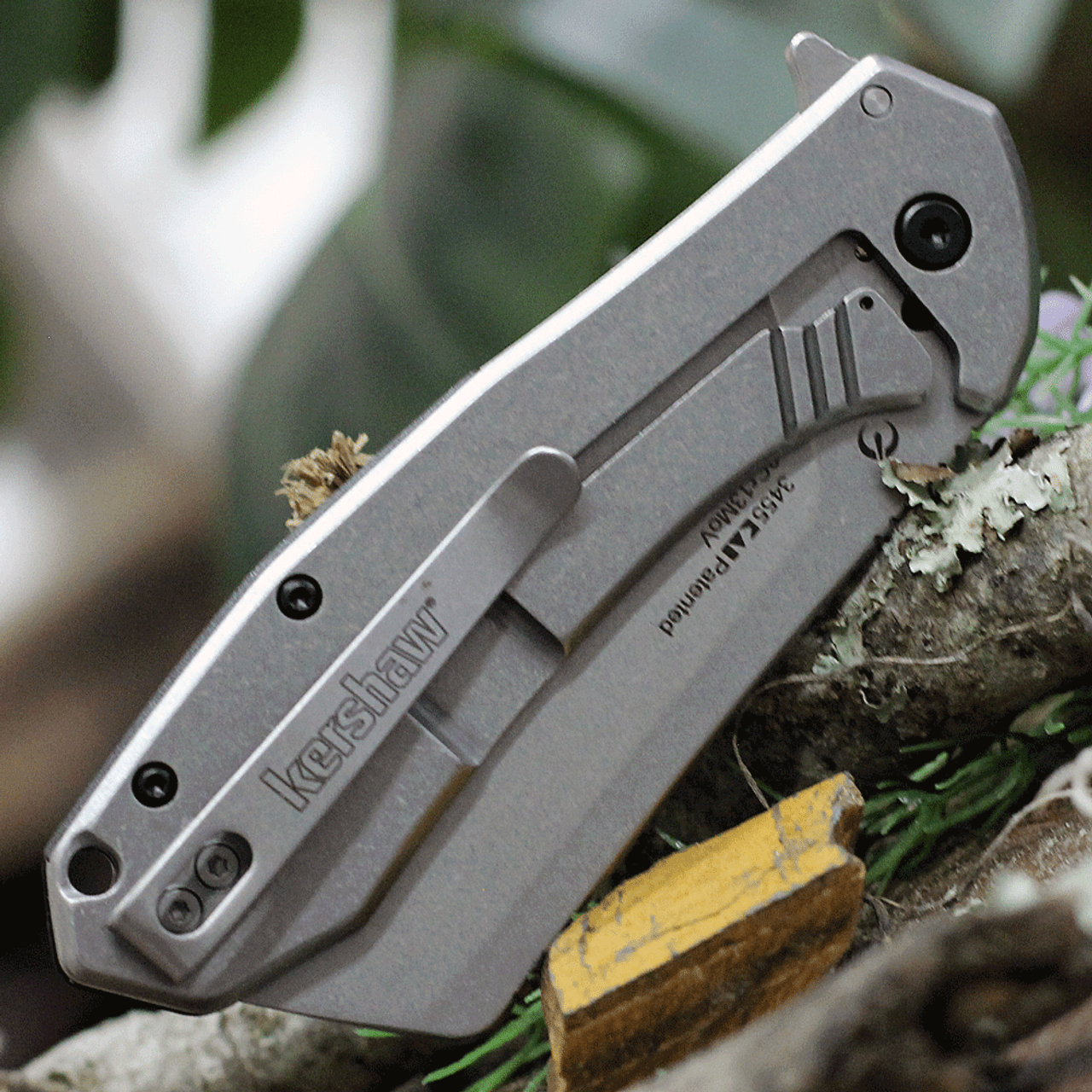 Kershaw 3455 Bracket, 3.4" Stonewashed 8Cr13MoV  Plain Blade, Black G10 /Stainless Steel Handle