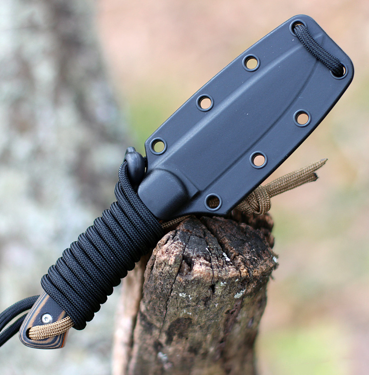 CRKT Biwa (CR2382) 3.02" 8Cr13MoV Satin Drop Point Plain Blade, Brown and Black G-10 Handle, Black Thermoplastic Belt Sheath