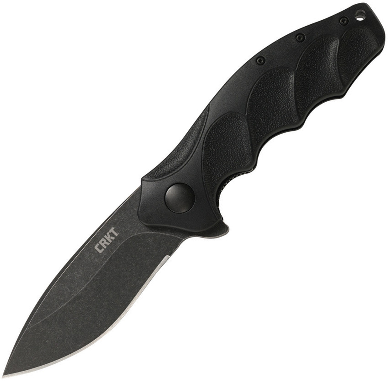 CRKT Foresight A/O (CRK221KKP) 3.53" 1.4116 Blackwashed Drop Point Plain Blade, Black Finger Grooved Glass Reinforced Nylon Handle