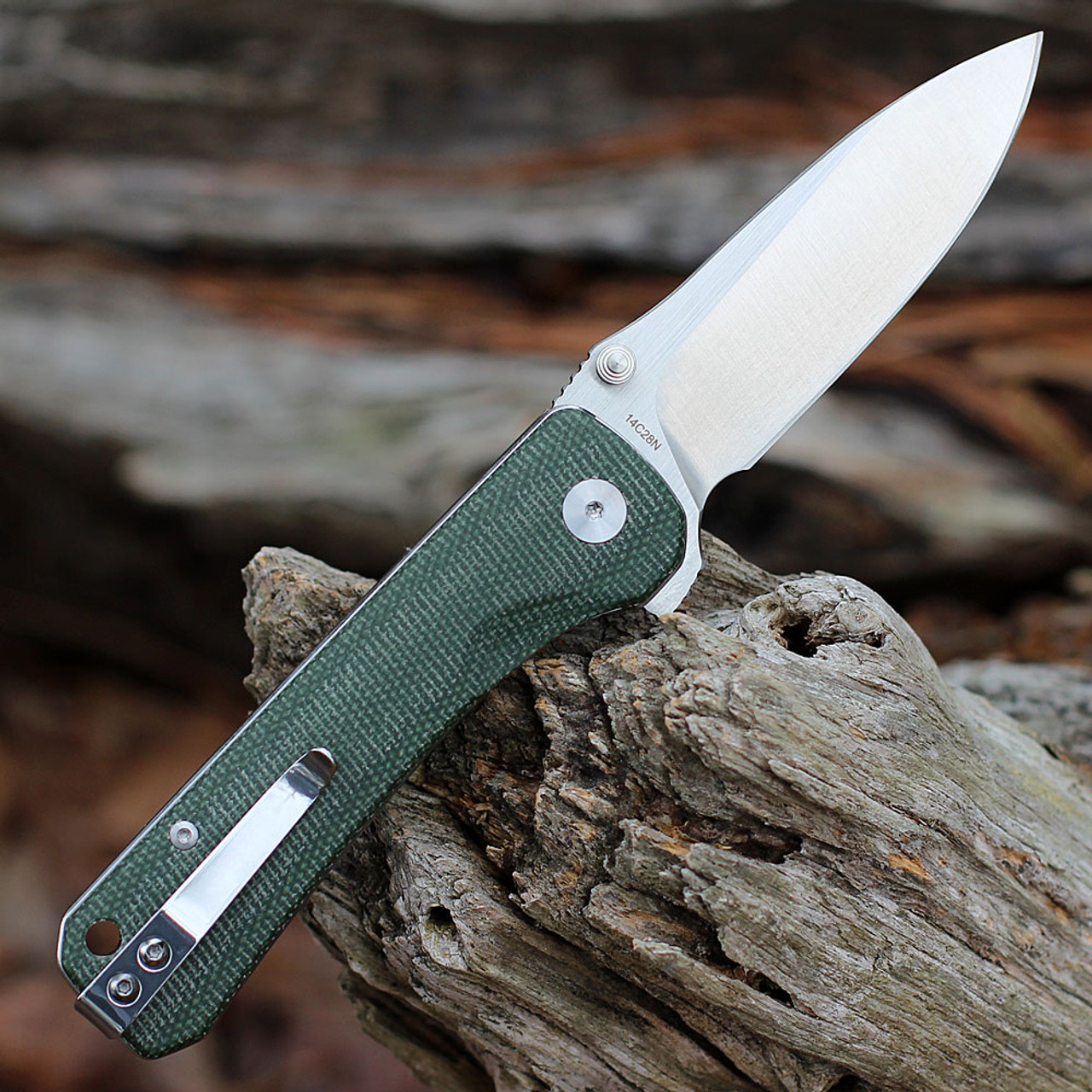 QSP Knife Hawk (QS131H) 3.25" Sandvik 14C28N Two-Tone Satin Drop Point Plain Blade, Green Linen Micarta Handle