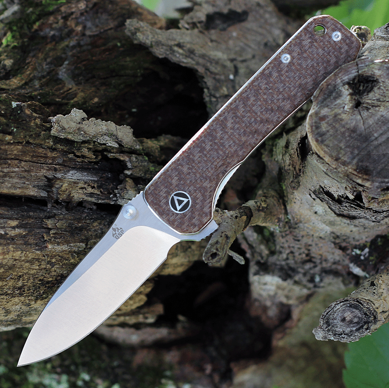 QSP Knife Hawk (QS131G) 3.25" Sandvik 14C28N Two-Toned Satin Drop Point Plain Blade, Brown Linen Micarta