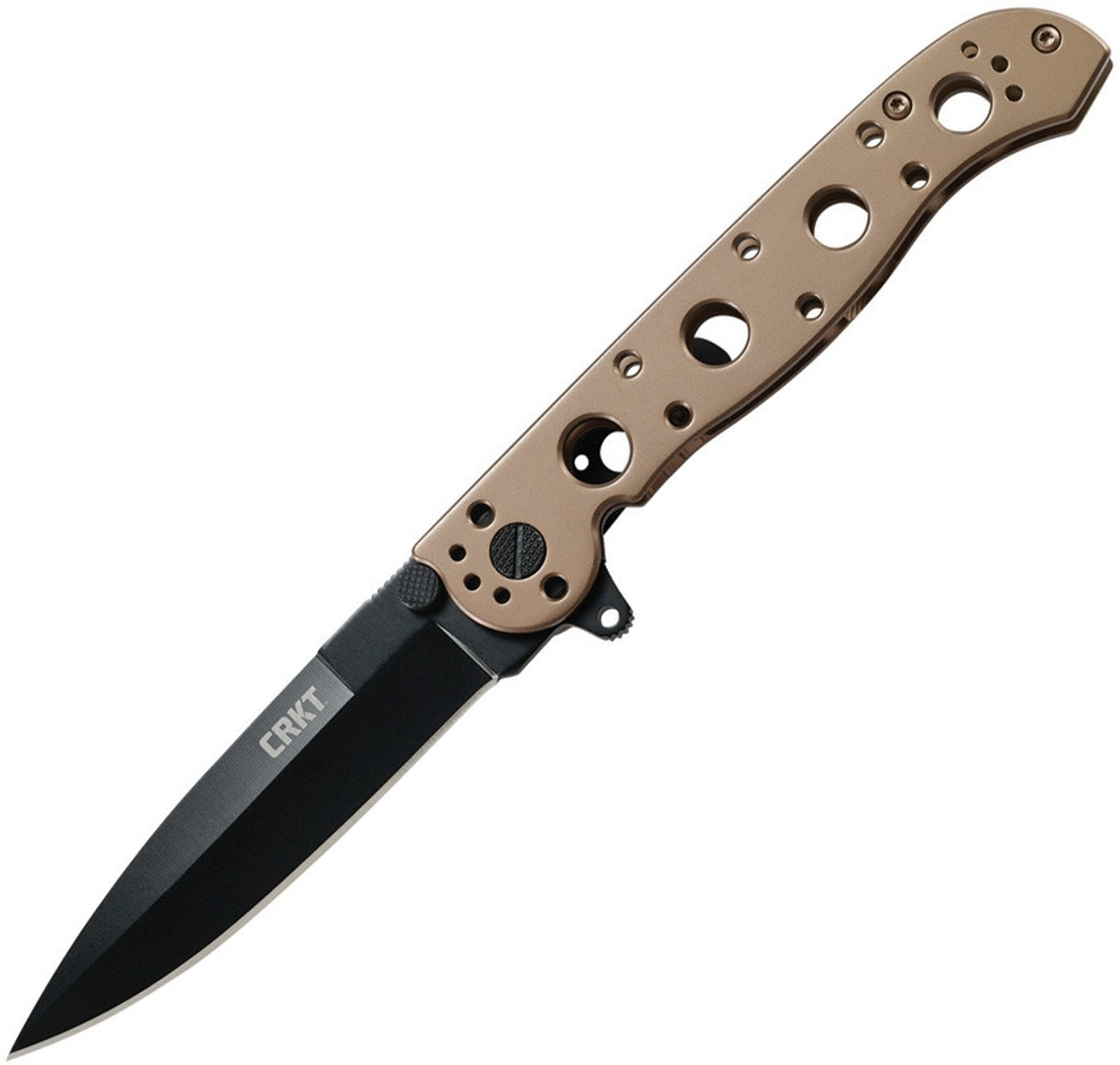 CRKT M16 (CR03BK) 3.55" Sandvik 12C27 Black Oxide Coated Spear Point Plain Blade, Bronze Stainless Steel Handle
