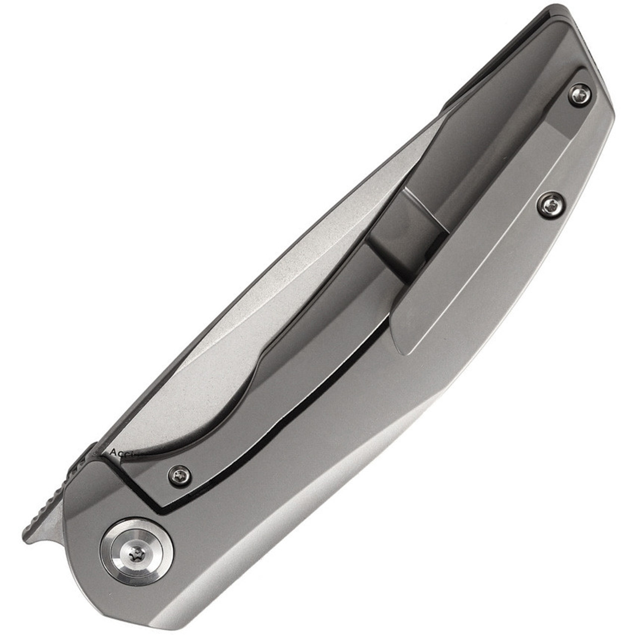 Kansept Knives Accipiter (K1007A1) 3.5" CPM-S35VN Stonewashed Drop Point Plain Blade, Gray Titanium Handle with Green Canvas Micarta Inlay