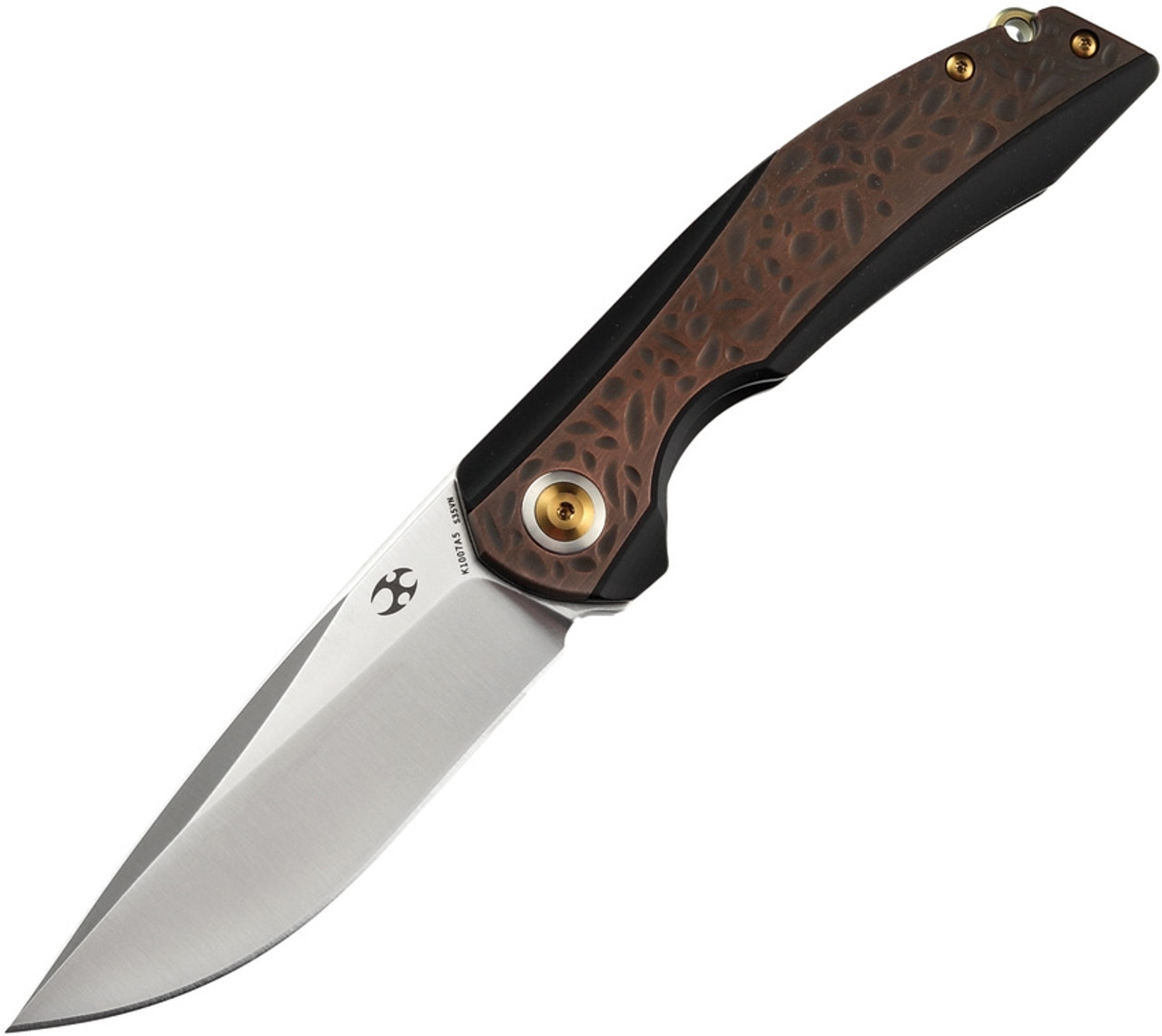 Kansept Knives Accipiter (K1007A5) 3.5" CPM-S35VN Stonewashed Drop Point Plain Blade, Black Titanium Handle with Black Hand Rubbed Finished Copper Inlay