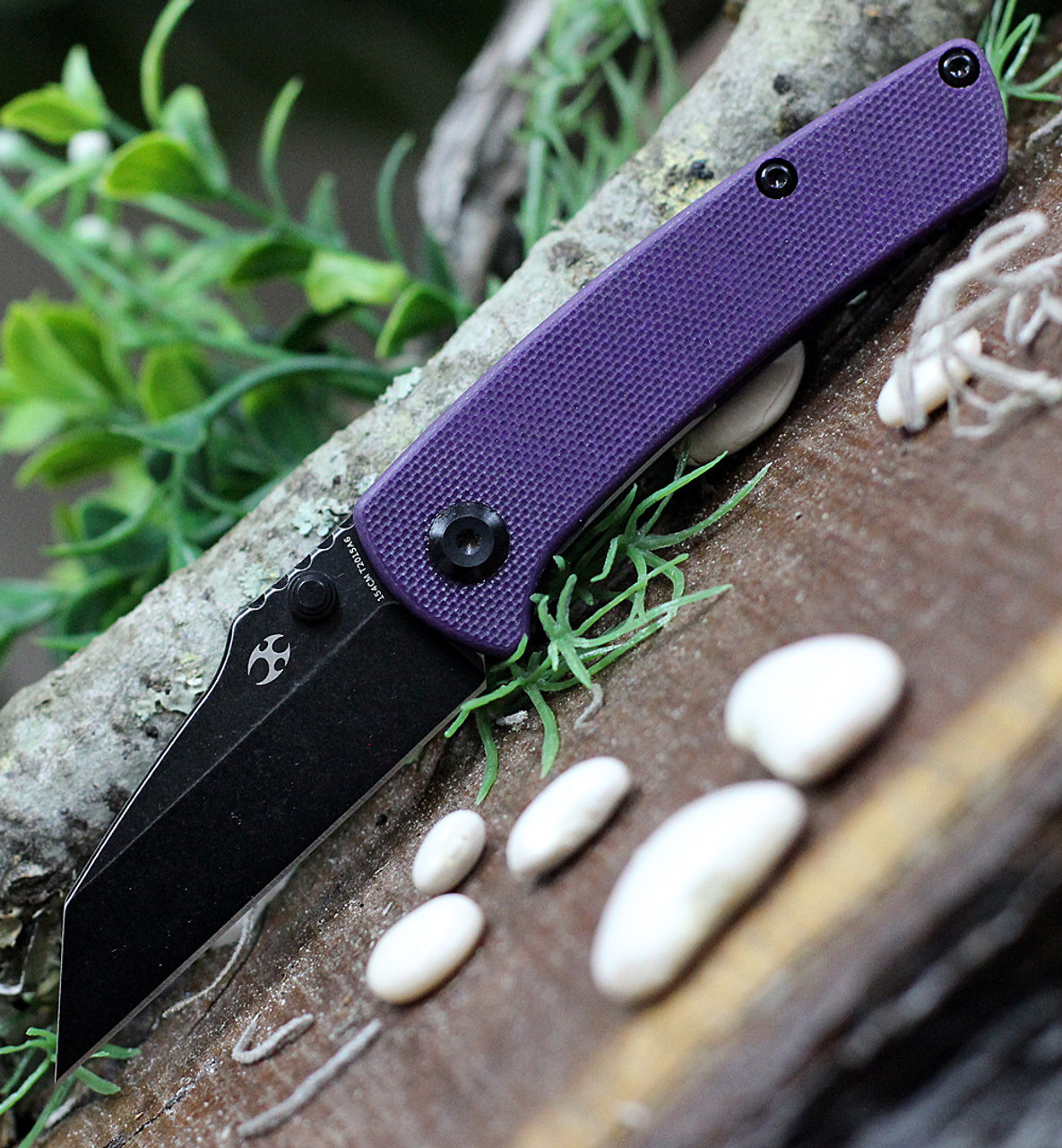 Kansept Knives Little Main Street (KT2015A6) 2.25" 154CM Blackwashed Reverse Tanto Plain Blade, Purple G-10 Handle