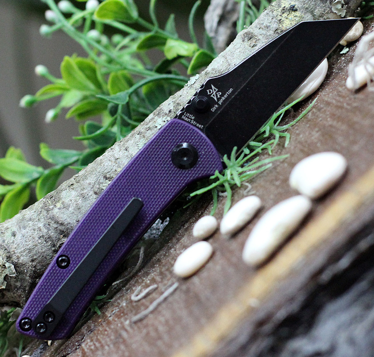 Kansept Knives Little Main Street (KT2015A6) 2.25" 154CM Blackwashed Reverse Tanto Plain Blade, Purple G-10 Handle