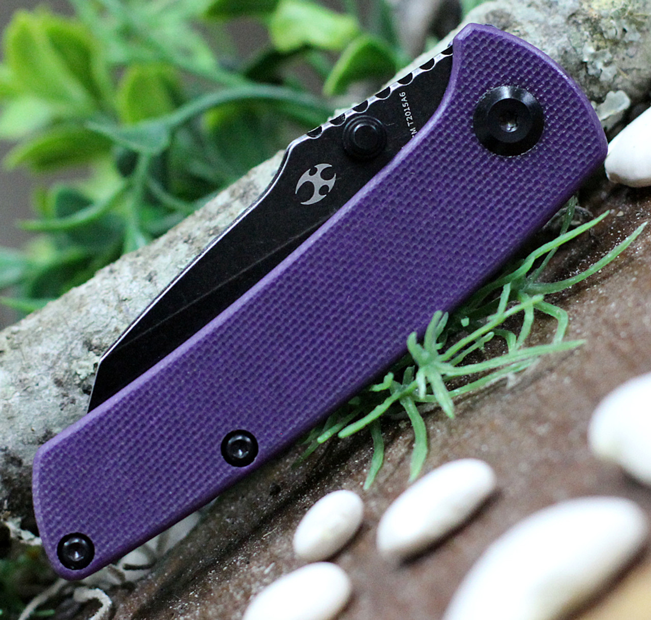 Kansept Knives Little Main Street (KT2015A6) 2.25" 154CM Blackwashed Reverse Tanto Plain Blade, Purple G-10 Handle