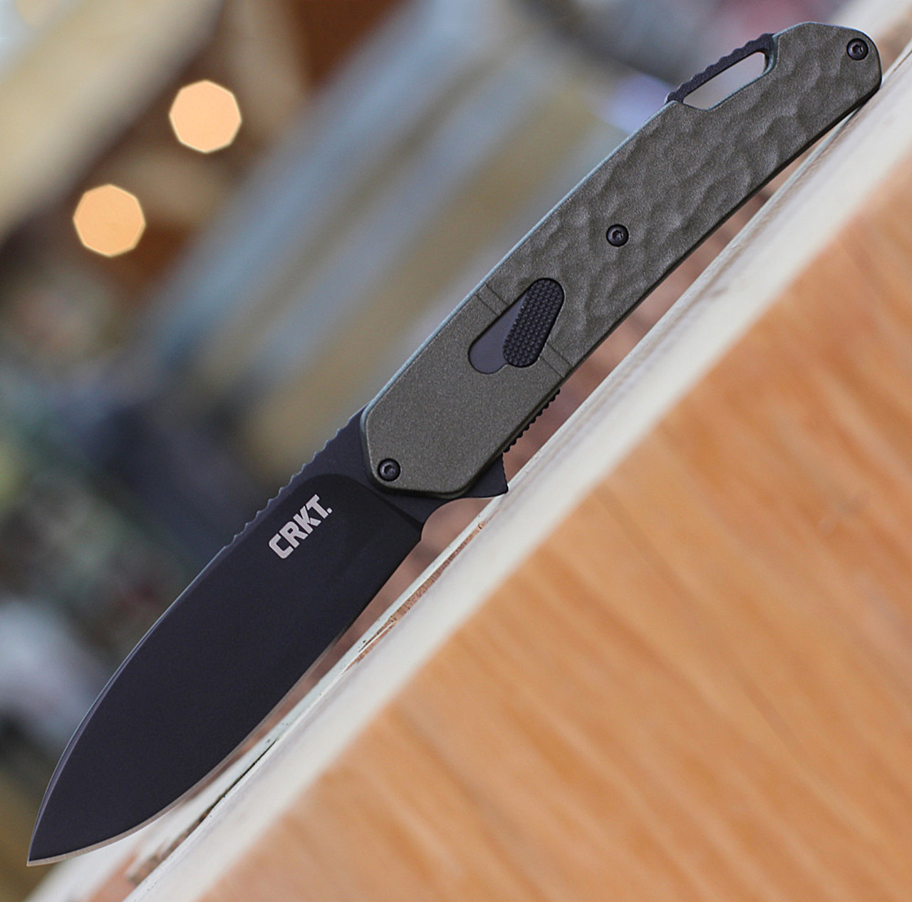CRKT Bona Fide (CRK542GKP) 3.52" 1.4116 Black PVD Coated Drop Point Plain Blade, OD Green Sculpted Aluminum Handle