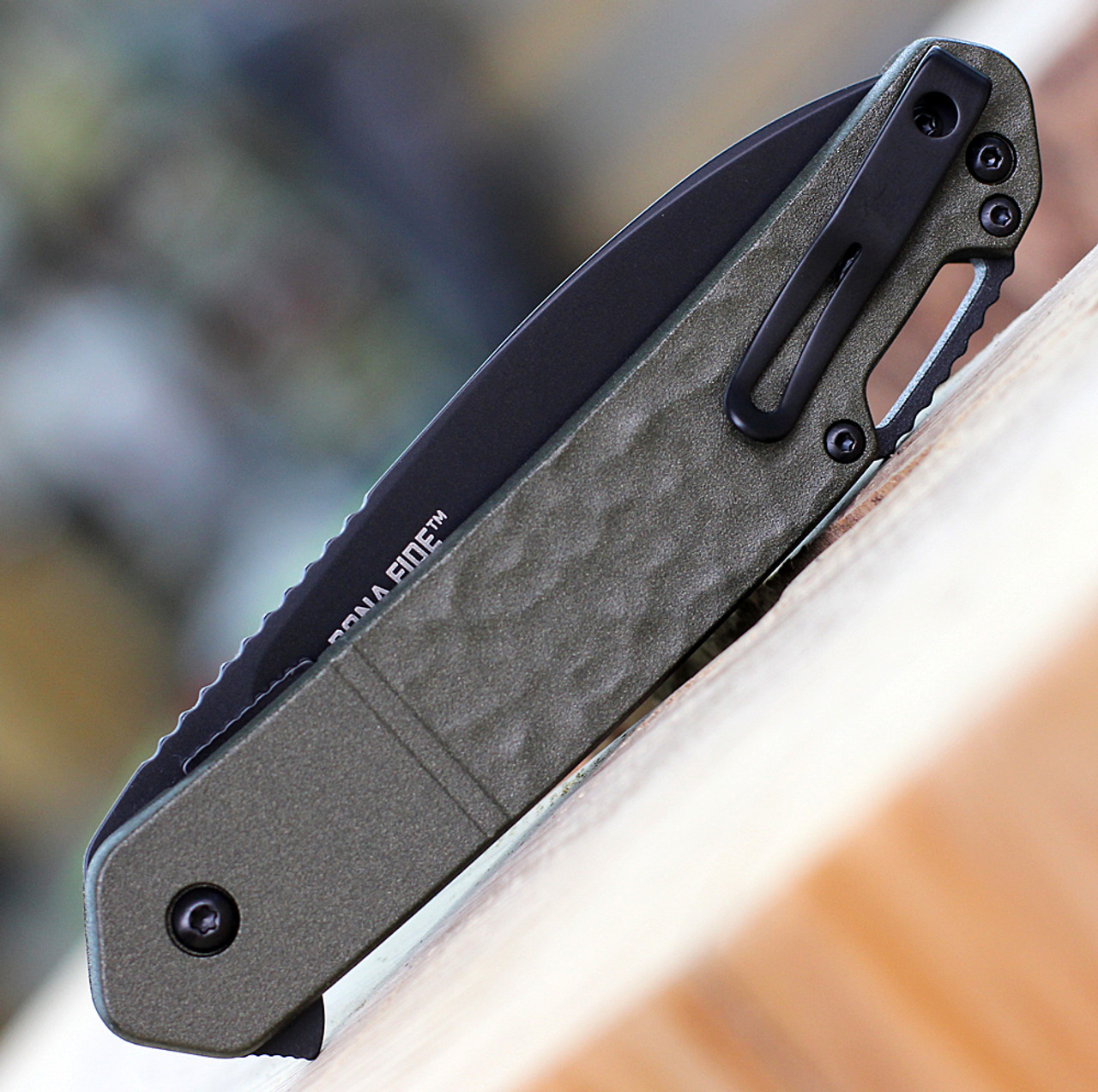 CRKT Bona Fide (CRK542GKP) 3.52" 1.4116 Black PVD Coated Drop Point Plain Blade, OD Green Sculpted Aluminum Handle