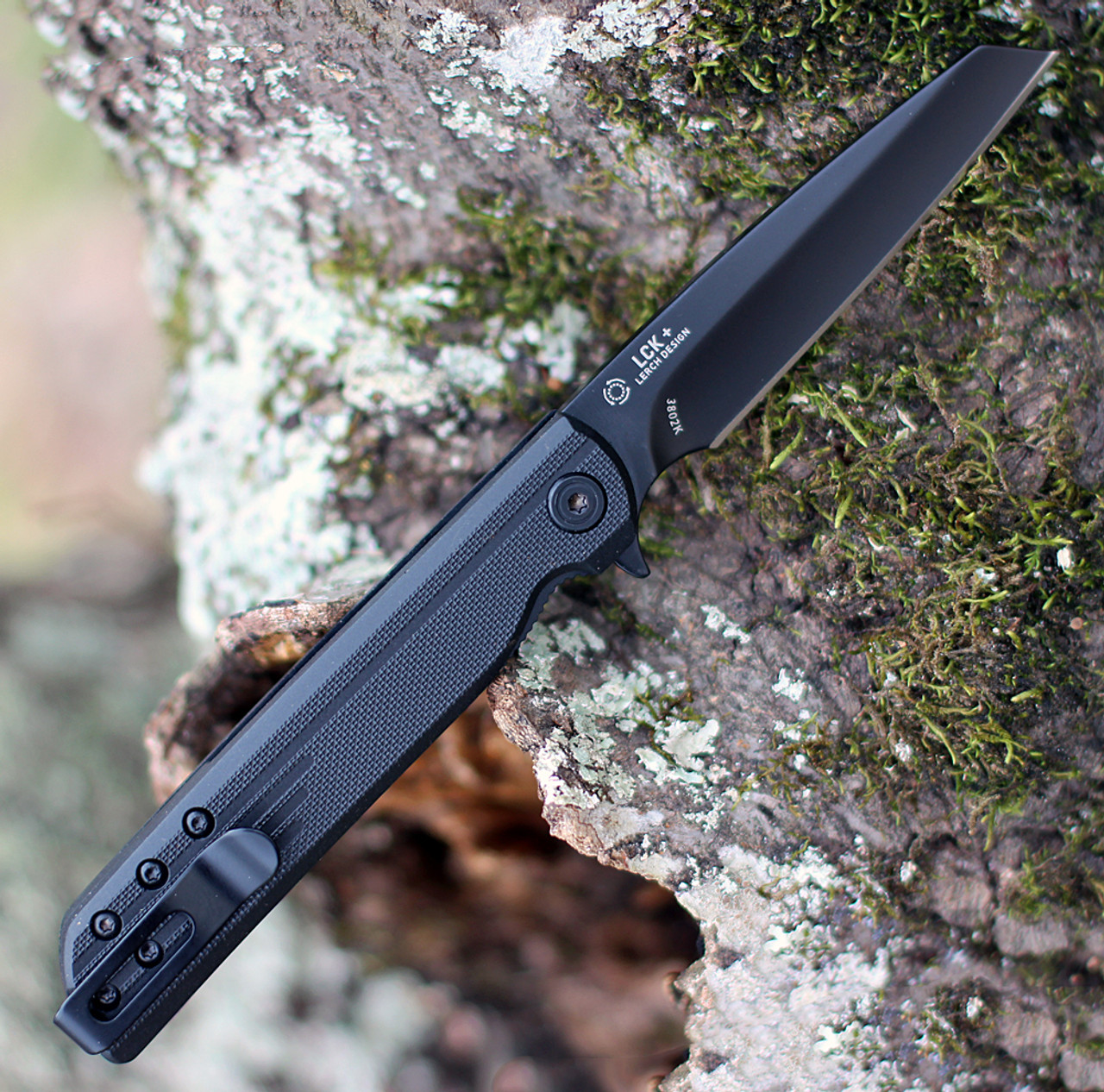 CRKT LCK+ (CR3802K) 3.24" 8Cr13MoV Black Oxide Coated Reverse Tanto Plain Blade, Black Glass Reinforced Nylon Handle