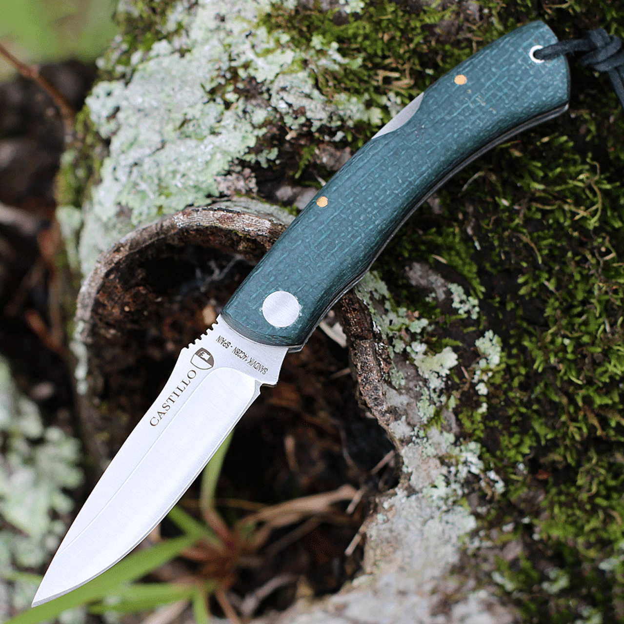 Castillo Knives Torre Lockback Folding,  C3JGM, 3" Sandvik 14C28N Blade, Juniper Green Micarta Handles