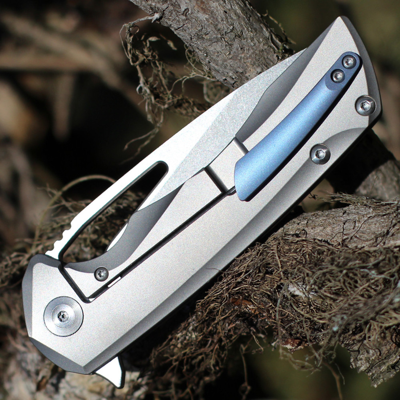 Kansept Knives Kryo (K1001T1) 3.58" CPM-S35VN Satin Tanto Plain Blade, Gray Titanium Handle