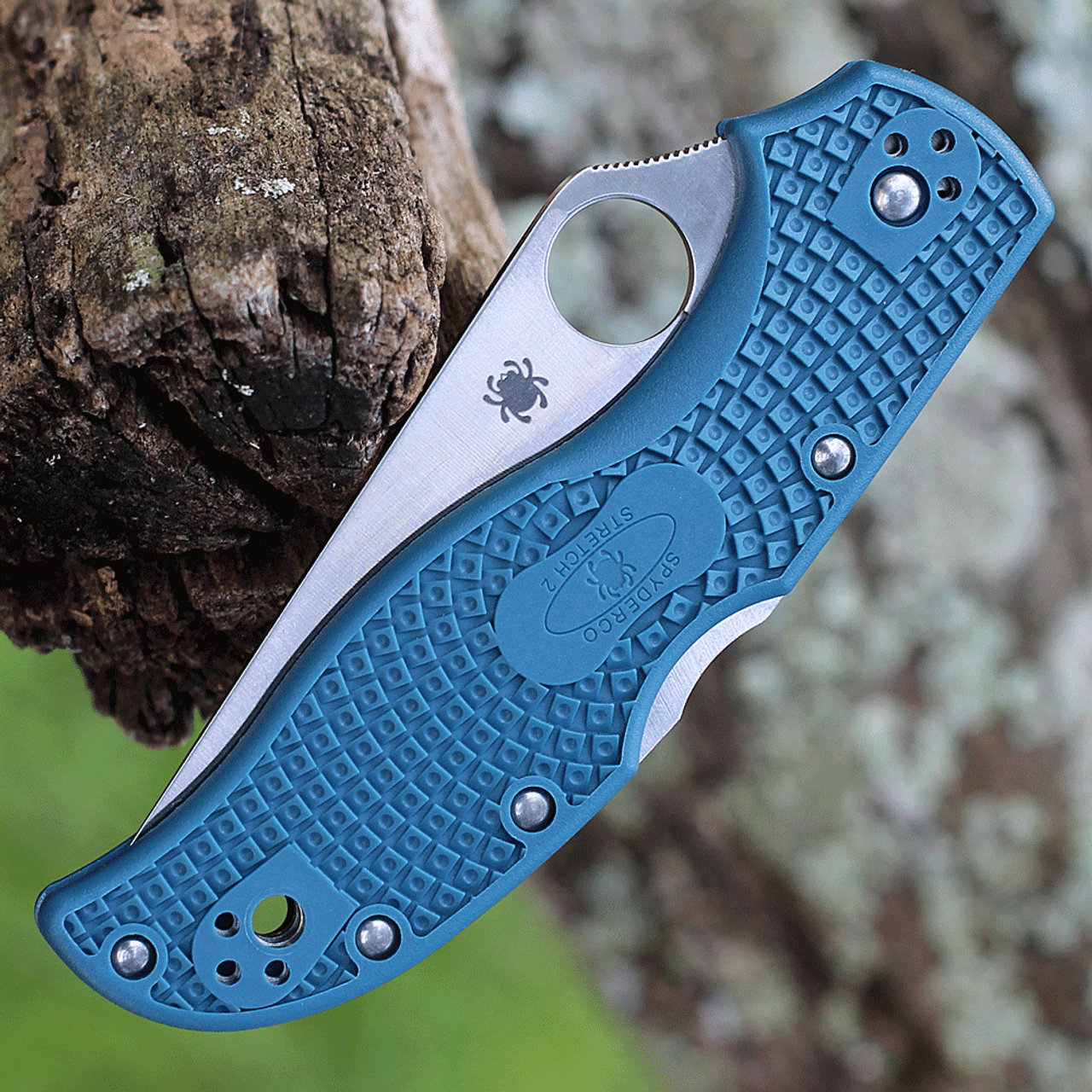 Spyderco Stretch 2 Straight Spine C90FP2K390, 3.43" Satin K390 Blade, Blue FRN Handle