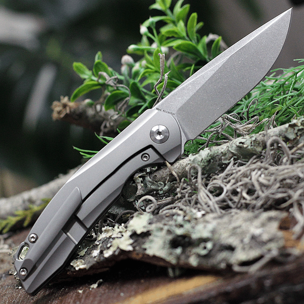 Kansept Knives Mini Accipiter (K2007A1) 2.9" CPM-S35VN Stonewashed Drop Point Plain Blade, Titanium Handle with OD Green Canvas Micarta Inlay