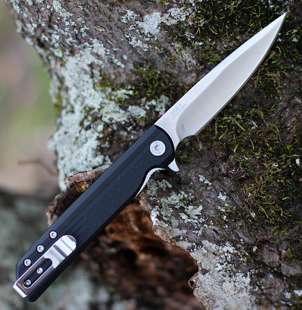CRKT LCK+ (CR3801) 3.31" 8Cr13MoV Satin Drop Point Plain Blade, Black Glass Reinforced Nylon Handle