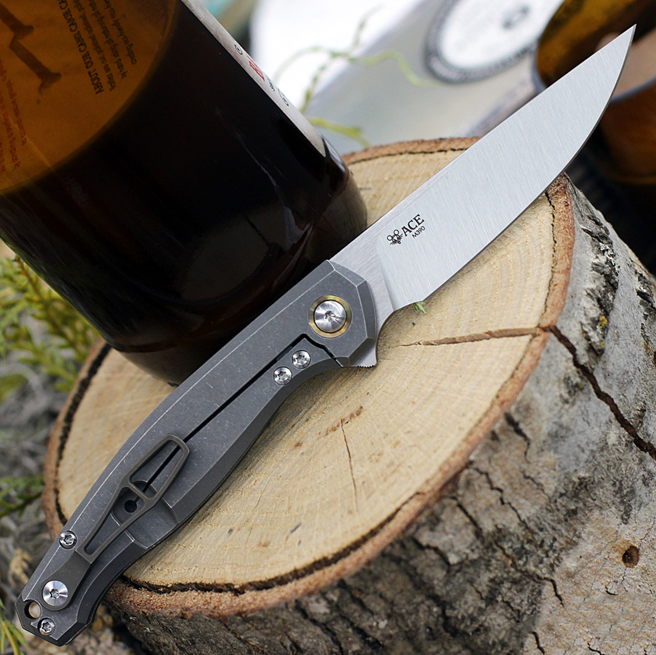 GiantMouse ACE Sonoma Frame Lock Knife, 3.3" Satin M390 Drop Point Blade, Titanium Handle