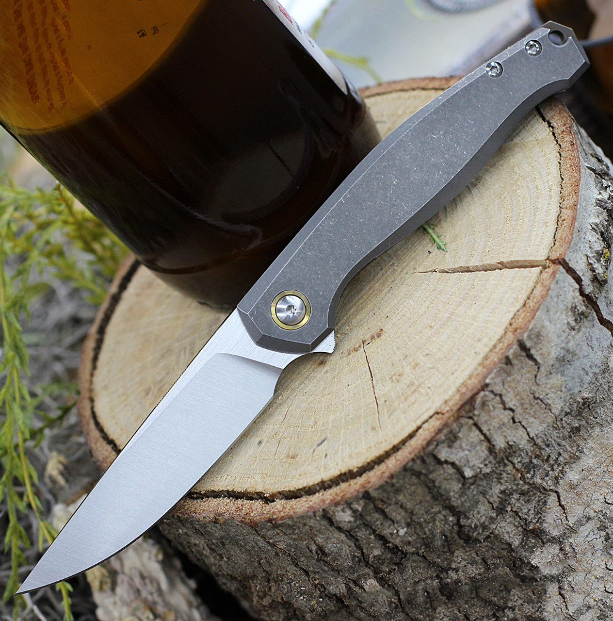 GiantMouse ACE Sonoma Frame Lock Knife, 3.3" Satin M390 Drop Point Blade, Titanium Handle