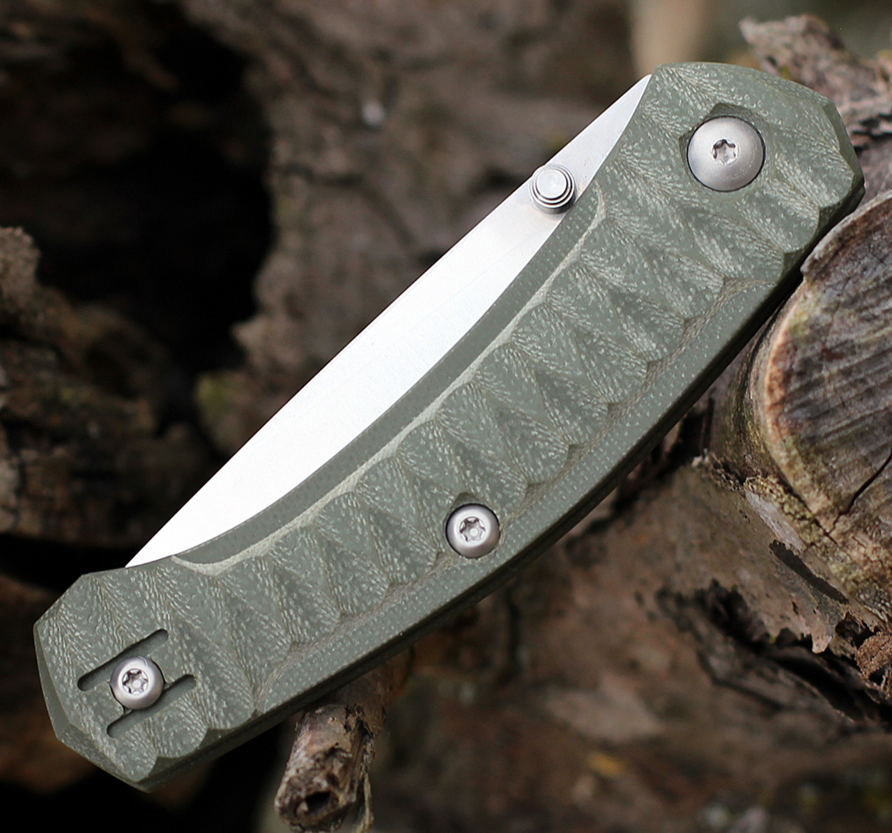 GiantMouse ACE Iona Liner Lock, 2.9" Satin M390 Drop Point Blade,  Anso Textured Green G-10 Handle